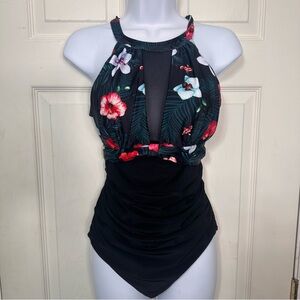 NWT Holipick One‎ Piece High Neck With Mesh, Ruching Size Medium Swimsuit